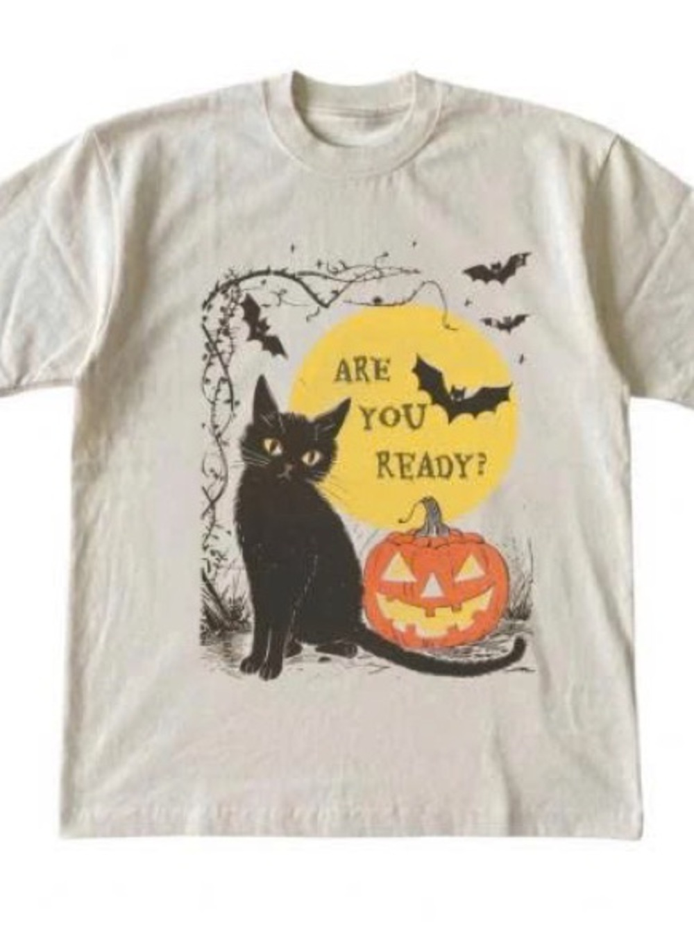 Halloween Cat Graphic Tee - Black Cat & Orange Pumpkin